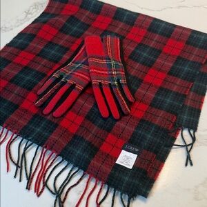 J. Crew Red and Black Plaid Scarf, and coordinating gloves (not J Crew)